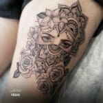 girl eyes mandala tattoo roses