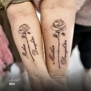 mother daughter tattoo matching cursive script lettering words