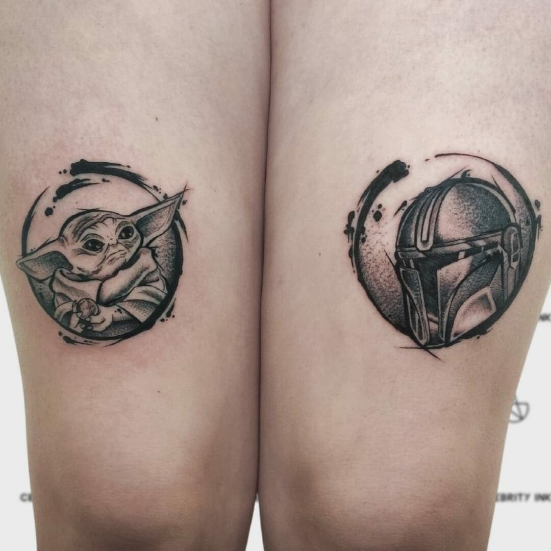 Matching Mandalorian Tattoo (Grogu & Mando) - Star Wars Tattoo at Celebrity Ink Tattoo Studios